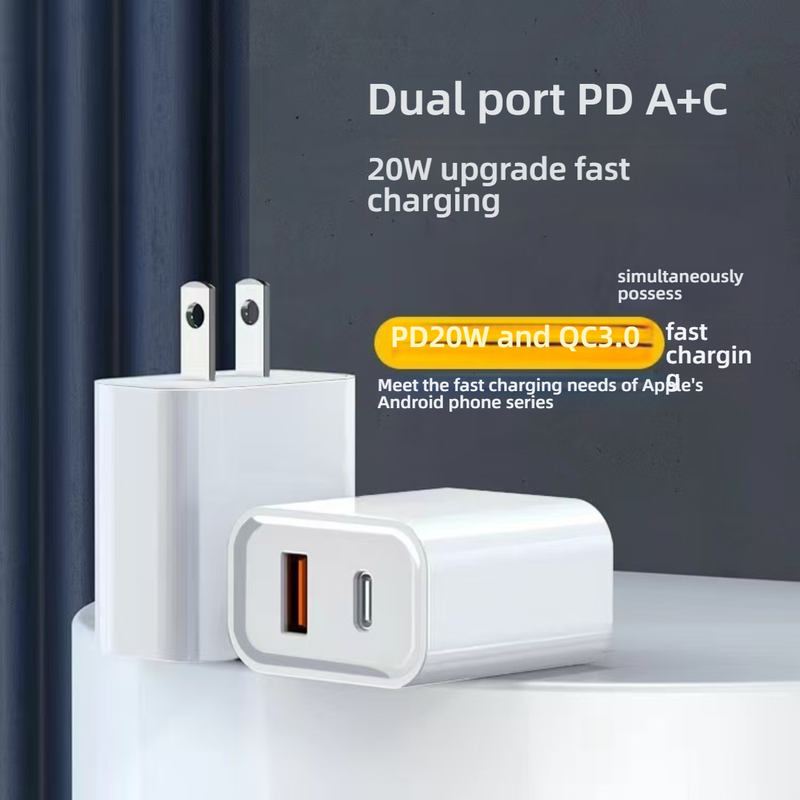 20W PD Fast Charger For IPhone – Dual Port USB-C Wall Charger (Compatible With IPhone 17/16 Pro, Quick Charge 3.0, Compact Design)_voghion.com