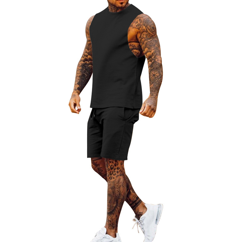 Cross-border European And American New Summer Sleeveless Sports Suit Men's Breathable Thin Round Neck Solid Color Vest_voghion.com