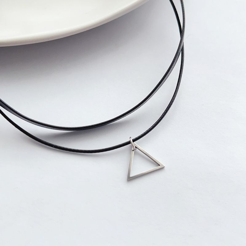 Ready Stock Fashion classic all-in-one vintage stainless steel triangle double layered with choker necklaces for women_voghion.com