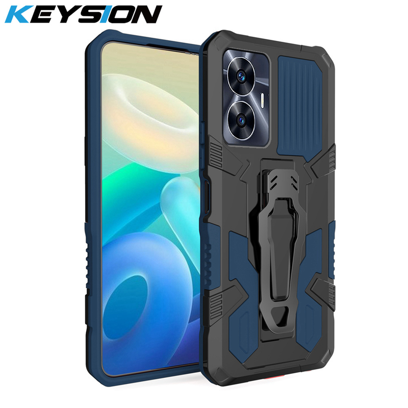 KEYSION Shockproof Armor Case for Realme C55 C33 Soft Silicone+PC Metal Stand Back Clip Phone Cover for OPPO Realme C33 C55 C30S_voghion.com