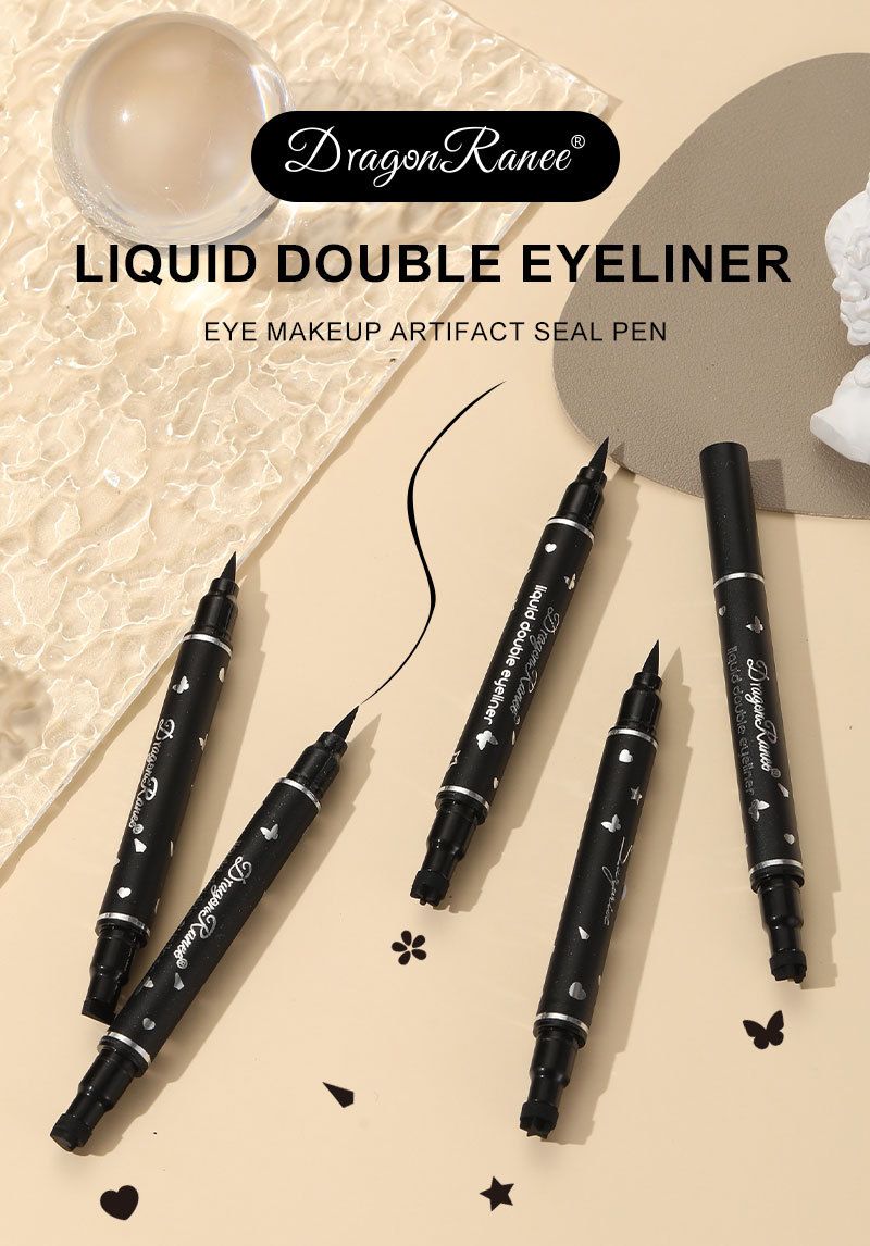 Penna eyeliner a doppia punta con timbro a stella - Impermeabile, ideale per principianti, con timbri a forma di cuore e fiore di prugna per accentuare gli angoli e le estremità dell'occhio._voghion.com