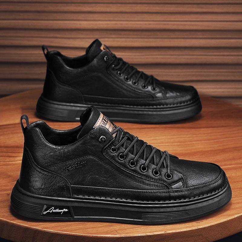 Scarpe da uomo in pelle nera, sportive e casual, versatili, nuove di zecca, traspiranti e impermeabili, edizione coreana_voghion.com