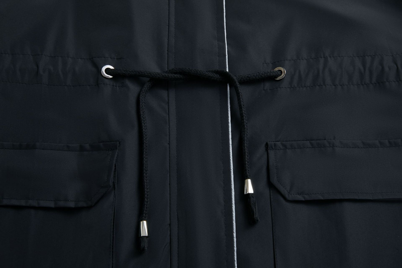 Trench casual da donna K Long con cappuccio, impermeabile, tinta unita con fodera a righe, cappotto dritto._voghion.com