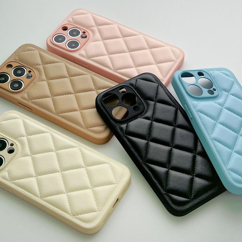 Phone Case Solid color diamond down jacket suitable for 15promax 14 mobile phone case leather 13 X_voghion.com