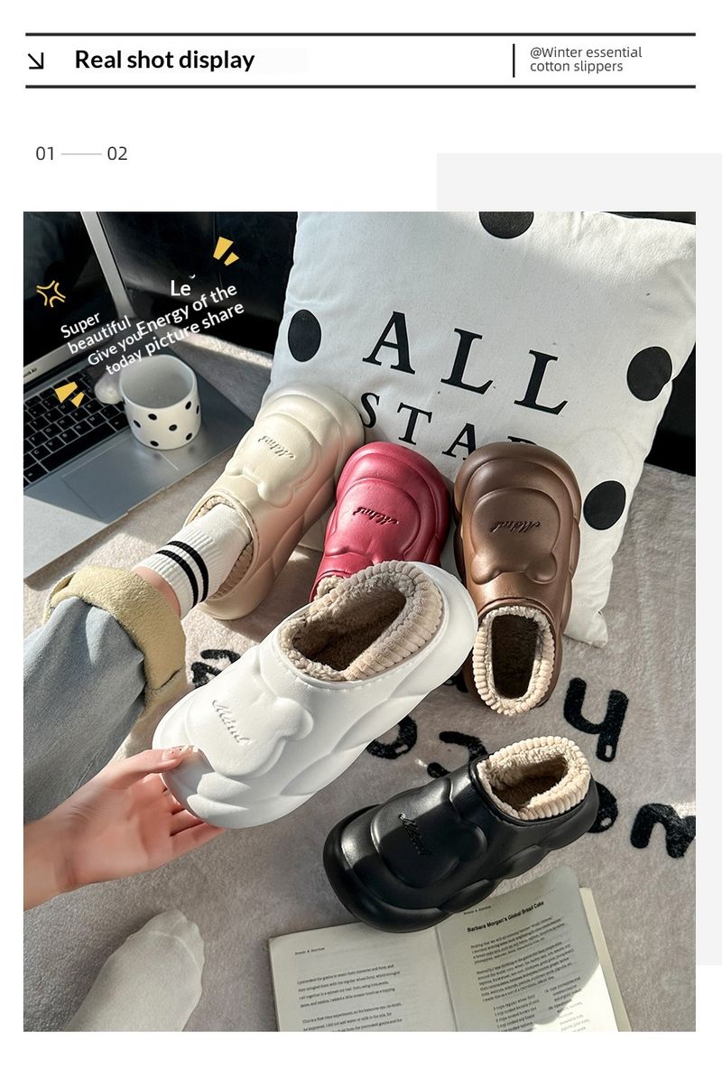 Glide Home Wasserdichte Hausschuhe für Damen, Winter, neu, fleecegefüttert, warm, rutschfest, für drinnen und draußen, dicke Sohle, Baumwolle_voghion.com