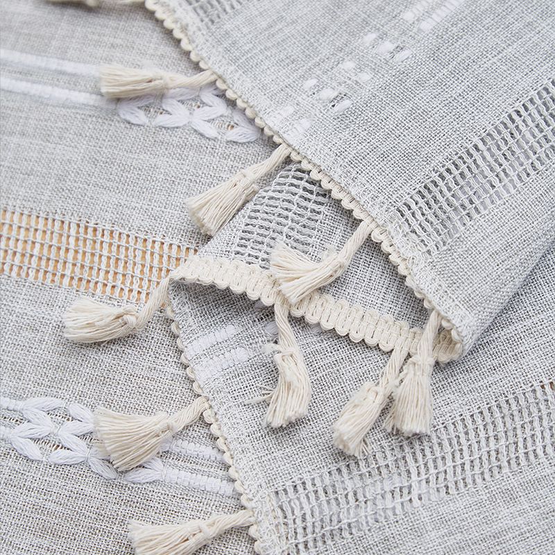 Nappe à rayures vintage française - Style ferme rustique avec détails brodés, élégante et stylée pour table à manger et table basse_voghion.com