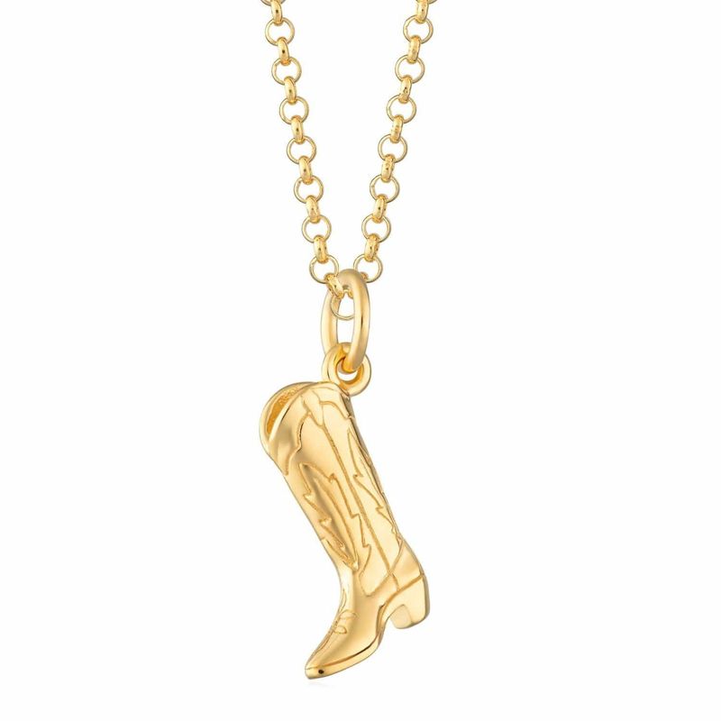 Collier botte de cowboy vintage en argent pour femme, chaîne ras du cou en laiton plaqué or véritable pour une brillance longue durée._voghion.com
