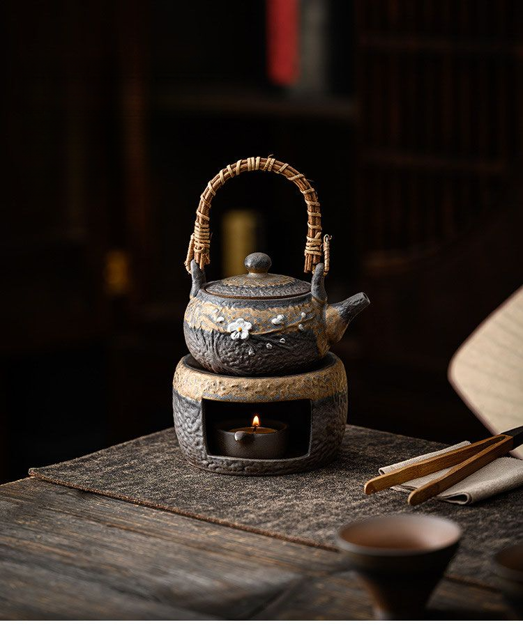 Théière japonaise en poterie grossière avec anse, grande théière simple en argile décorée d'argent, style Kung Fu_voghion.com