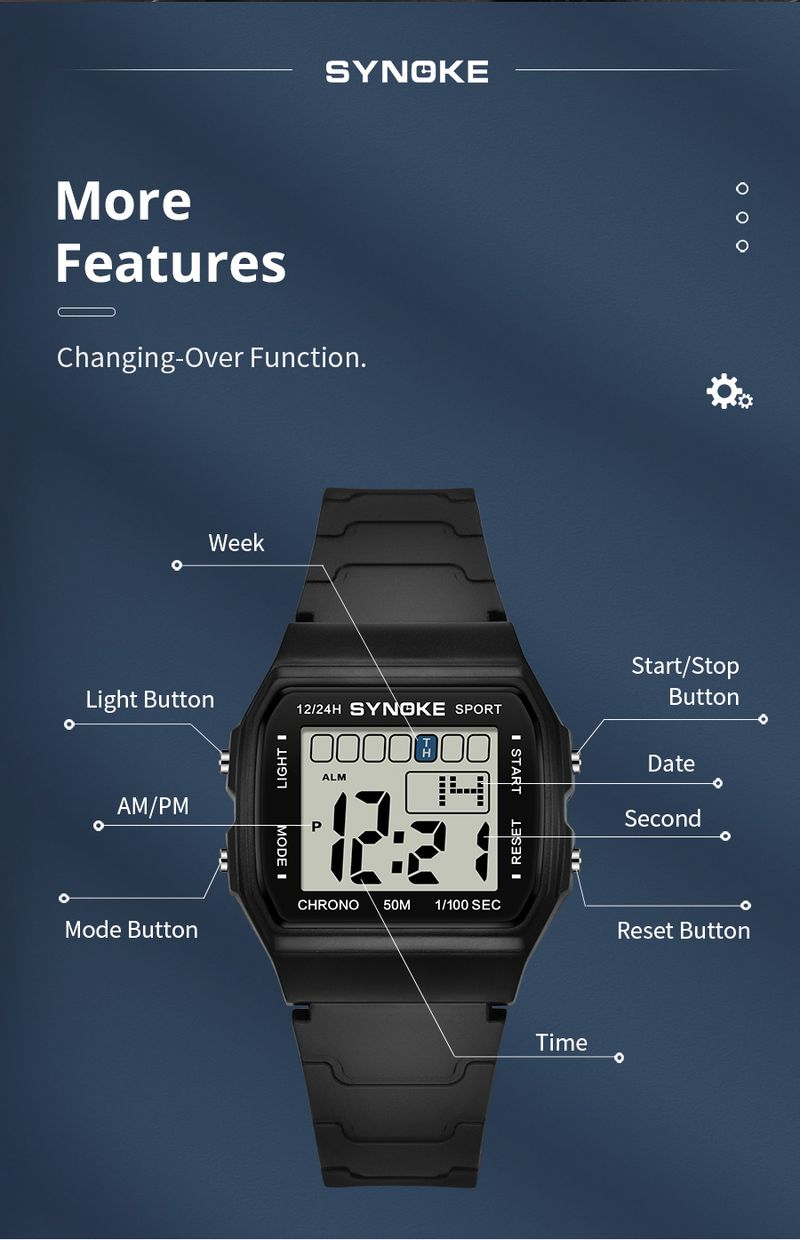 SYNOKE Student Electronic Watch Unisex Sport Watch For Kids Waterproof Luminous LED Digital Lady Retro Men Wrist Watch_voghion.com