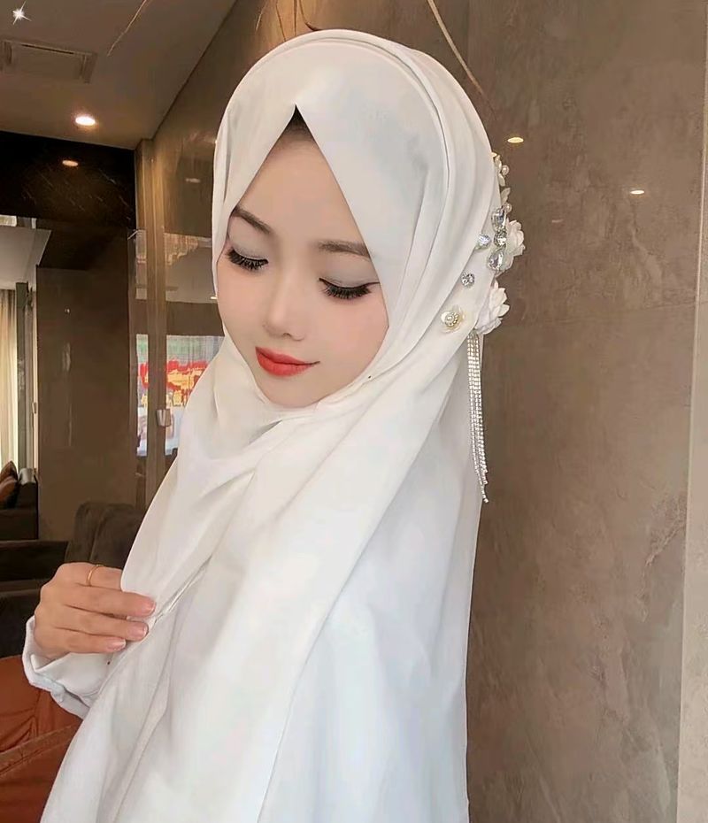 Trendy New Pearl Chiffon Long Handmade Glass Flower Tassel Damen Kopftuch Schal Schal_voghion.com