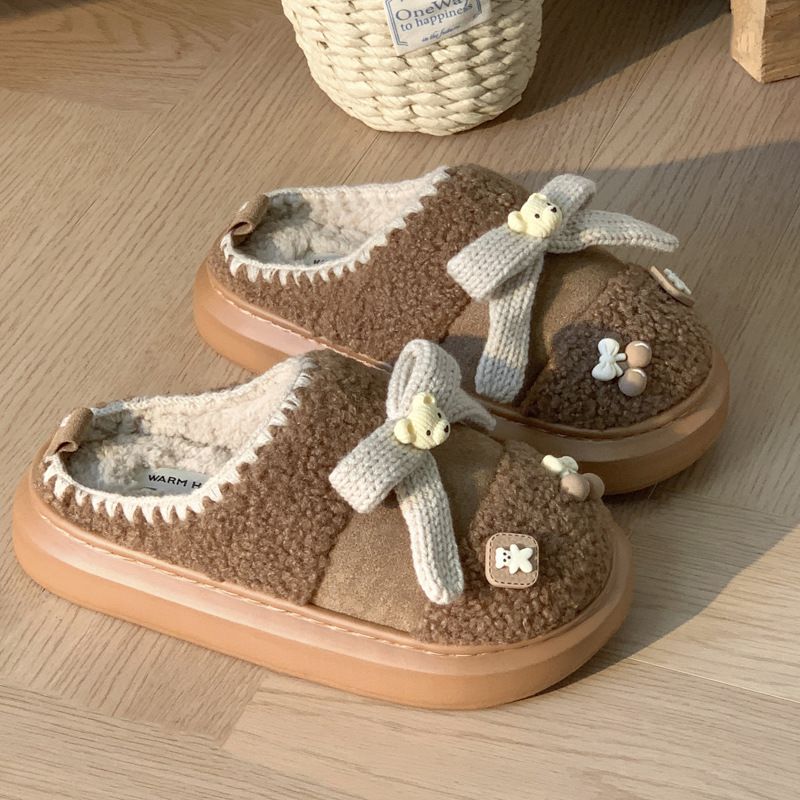 Mercury Cute Little Bear 2024 Neue Winterpantoffeln für Damen, pelzige Innenpantoffeln, dick und warm, All-Inclusive-Baumwollschuhe für_voghion.com