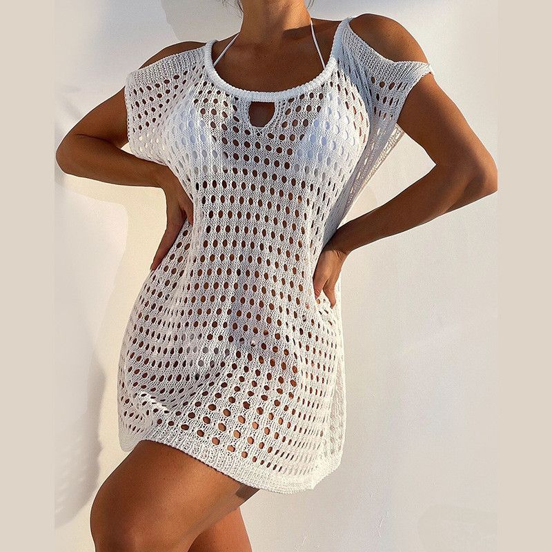 Damenbekleidung, sexy, schulterfrei, aus Spitze gestrickt, Strandüberzug, Badeanzug, Bikini-Wickeltuch – leicht, atmungsaktiv, für Urlaub, Poolparty, Strandausflug_voghion.com