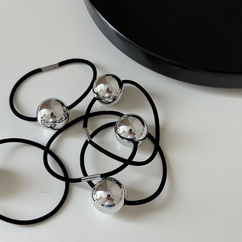 Anello per capelli coreano semplice in argento con testa a sfera, elastico alto, coda di cavallo, mezza palla, accessori per capelli all'ingrosso_voghion.com