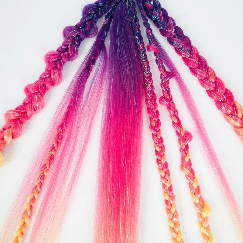 Synthetic Ombre Glitter With Elastic Tie 24Inch Long Jumbo Ponytail Hair Extension For Braiding_voghion.com