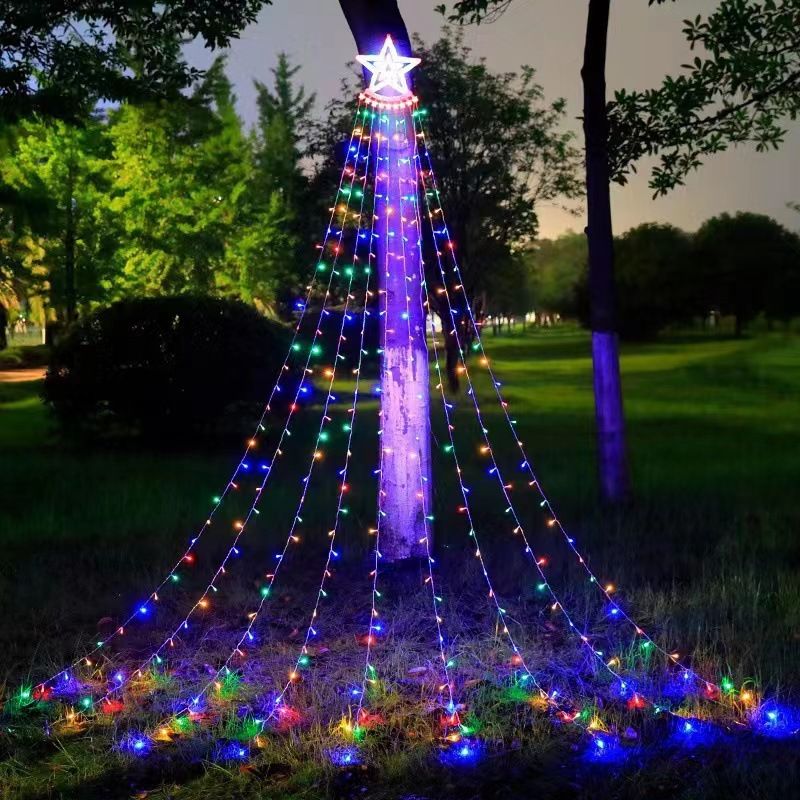 Five pointed star waterfall lamp LED water lamp meteor lamp star lamp garden layout Christmas decoration lamp trailing lamp_voghion.com