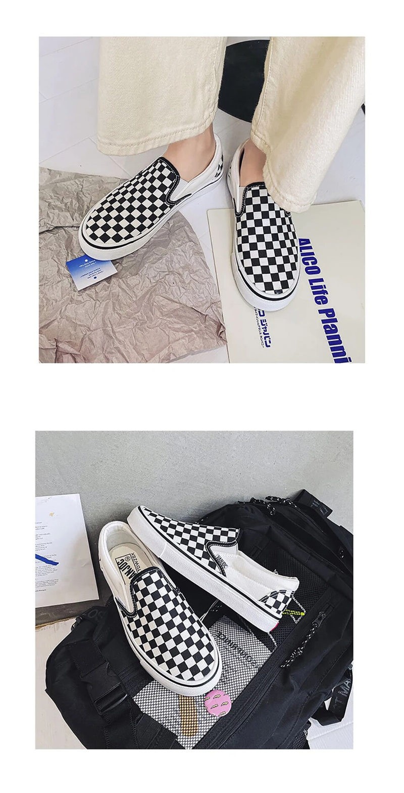 Zapatillas de lona con diseño de tablero de ajedrez para mujer, informales, sin cordones, para caminar, deportivas, para mujer_voghion.com