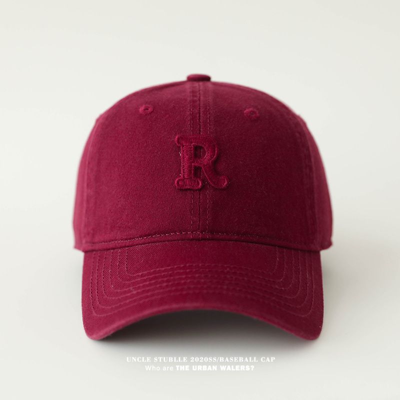 Versione coreana del cappellino da baseball R Label per uomo e donna, casual e versatile, in puro cotone morbido con tesa larga e piccolo cappello parasole._voghion.com