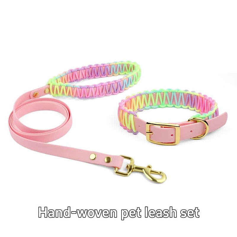Pet Supplies Collar And Colorful PVC Straps Back Rope Fashionable Dog Walking Leash Set Golden Retriever Pitbull Pug New_voghion.com