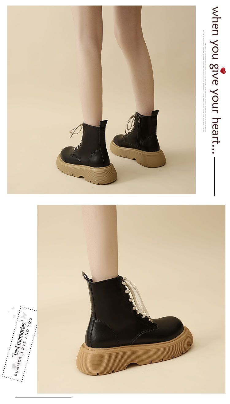 British style Martin for women's autumn thin 2023 new small high heels thick soles black slimming short boots_voghion.com