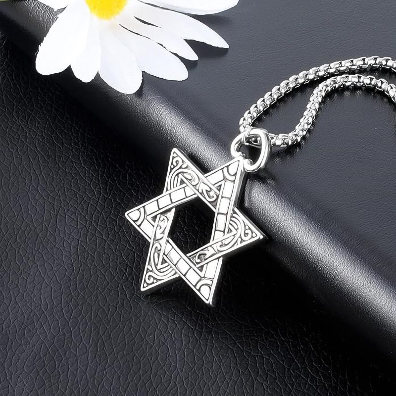 Collana con ciondolo a forma di esagramma da uomo in acciaio inossidabile e titanio, stile hip hop, per studenti e coppie, 2023_voghion.com