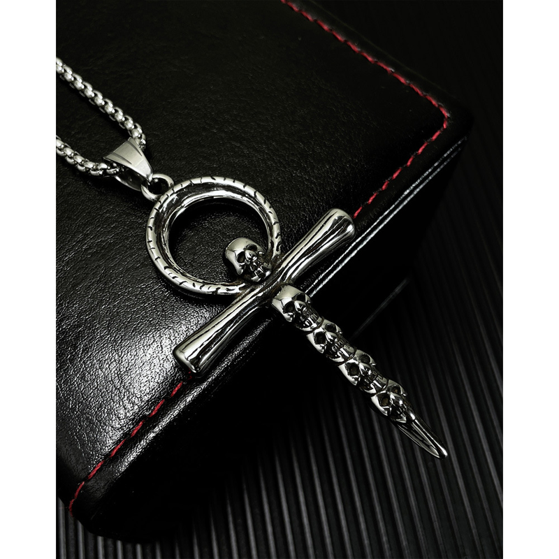 Skull Titanium Steel Men's Necklace Summer Men's Cross Pendant_voghion.com
