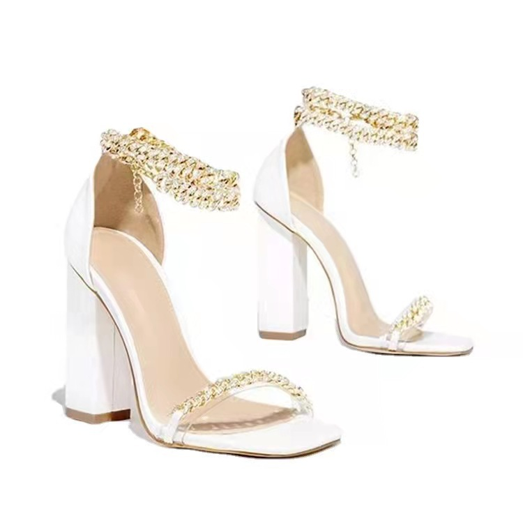 Foreign Trade Large Size High Heeled Sandals For Women Summer New Style Yuzuilu Chain Solid Color Breathable Viscose Shoes Fashion_voghion.com