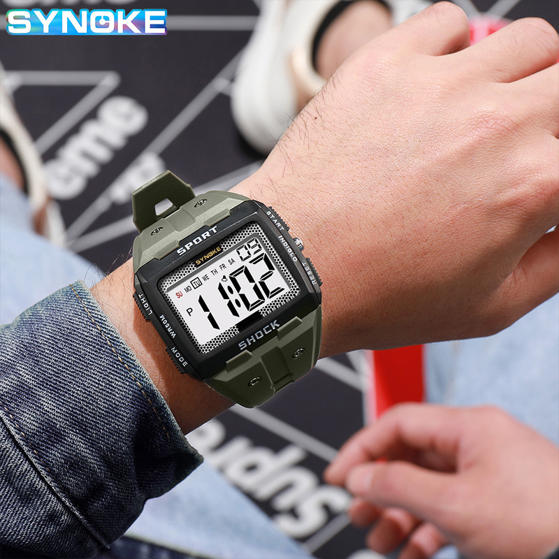 Orologio sportivo da uomo SYNOKE, elettronico, impermeabile, luminoso, con grande schermo, quadrato, per corsa, campeggio e studenti_voghion.com