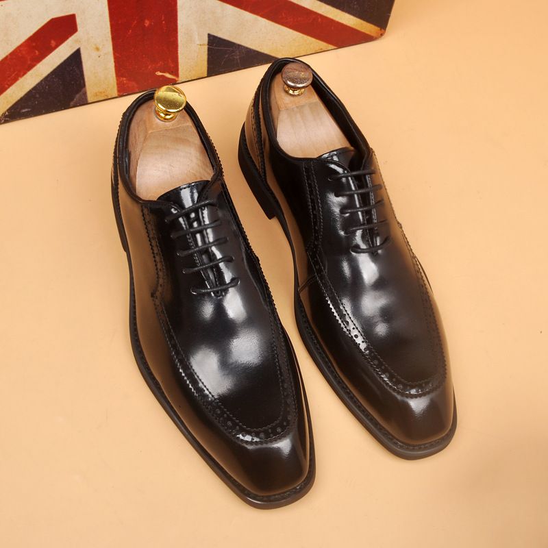 Euro Step New Business Casual Patent Leather With Hidden Wedge Block Color Trendy Hairstylist Men's Shoes_voghion.com