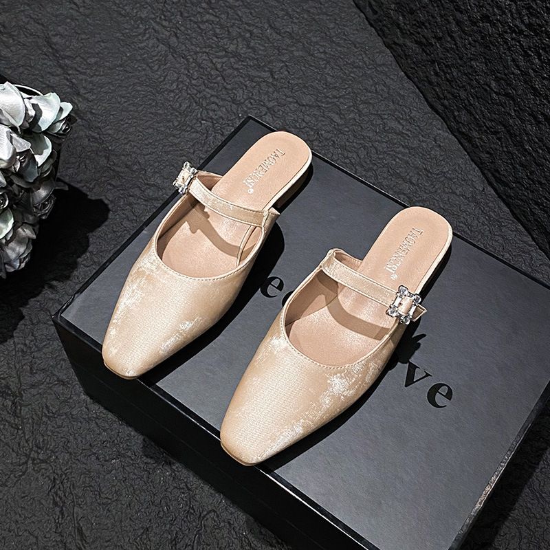 6321 Huidong Yixin Da 2025 Ciabatte con tacco basso, fibbia a diamante, punta quadrata francese, cinturino singolo, pantofole chiuse per donna_voghion.com