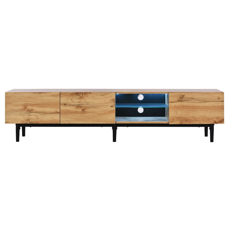 Meuble TV moderne avec finition grain de bois, éclairage LED réglable, 175 L x 31 l x 41 H cm_voghion.com