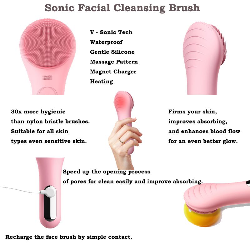 Sonic Electric Gesichtsreinigungsbürste Gesichtsmassage Hautpflege Silikon-Gesichtsreiniger Tiefenreinigung der Poren Haut Gesichtsreinigungsbürste_voghion.com