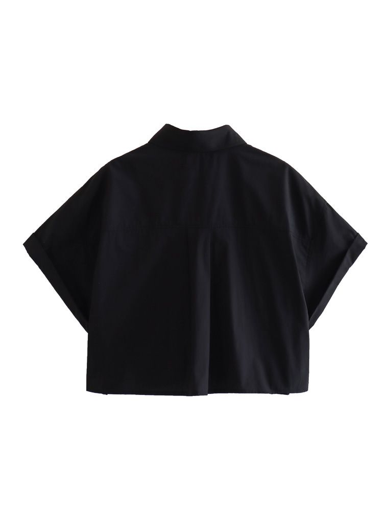 Camicia estiva in popeline con decorazione a tasca corta e larga in stile europeo e americano_voghion.com