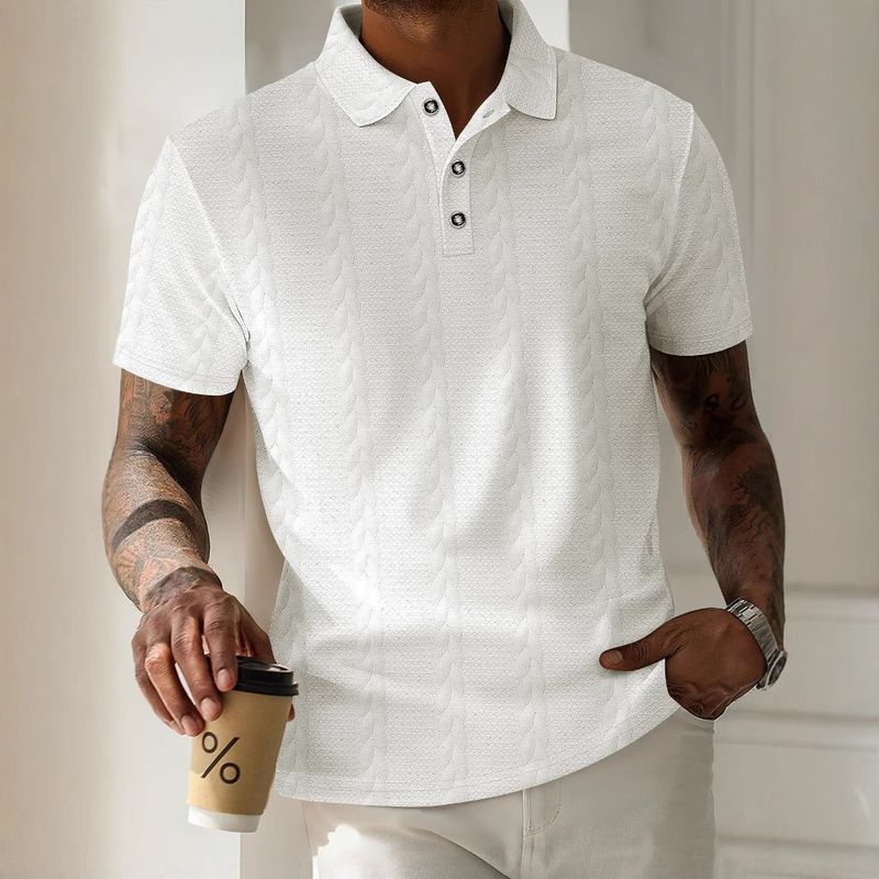 Men's Clothing Summer Polo Shirt T Shirt Simple Solid Color Men's Button Jacquard Short Sleeved Tops Men_voghion.com