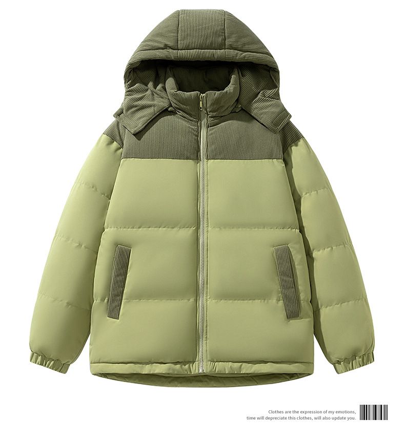 Cappotto imbottito in cotone a coste da uomo, cappello rimovibile in tinta unita, giacca imbottita in cotone da uomo_voghion.com