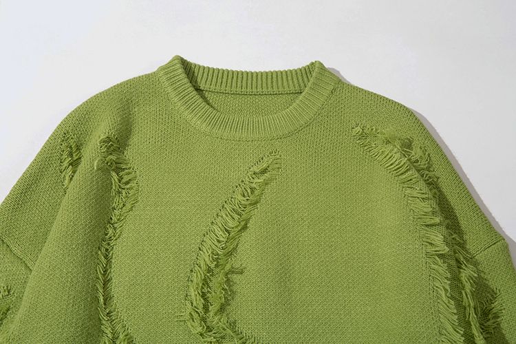Men's crew-neck sweater with fringe holes_voghion.com