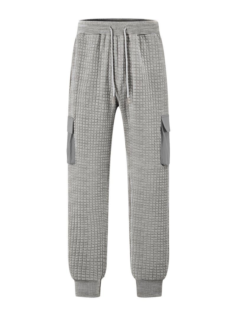 Men's Spring And Autumn New Thickened Multi-Pocket Jacquard Checkered Casual Cargo Pants_voghion.com