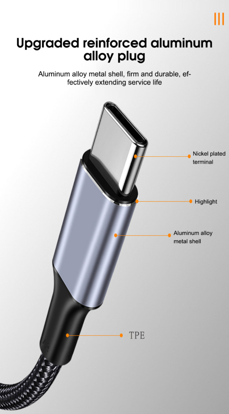 Typ 100W USB C op USB-C 5A rechtwénkleg PD Schnellladung Datumslinn gëeegent fir Bicher Samsung Xiaomi Huawei -_voghion.com