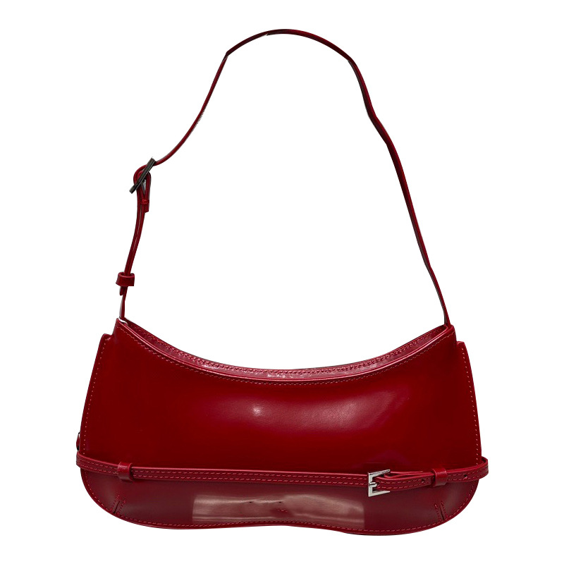 French niche design high-end women's with one shoulder, hand-held underarm cowhide patent leather, red wedding bag,_voghion.com