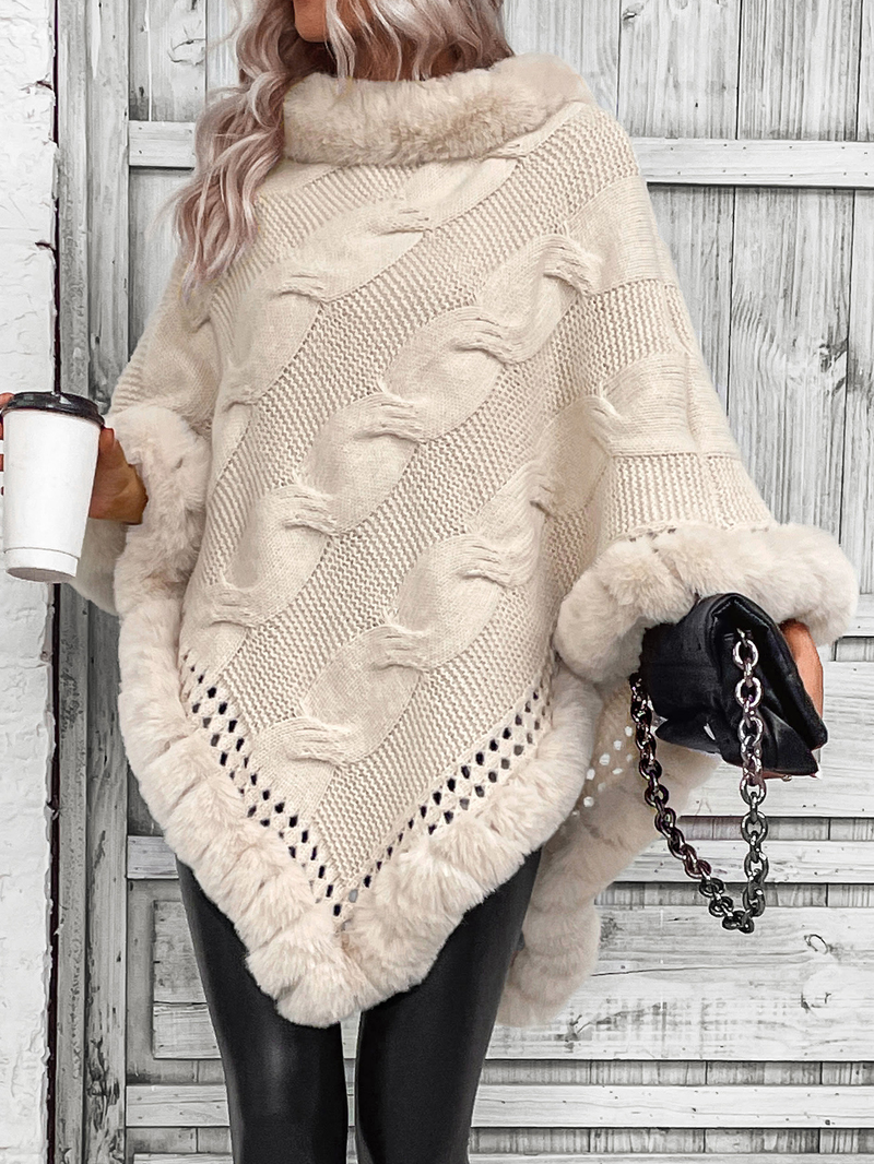 Women's knitwear ins fur collar hemp pattern cardigan cape sweater_voghion.com