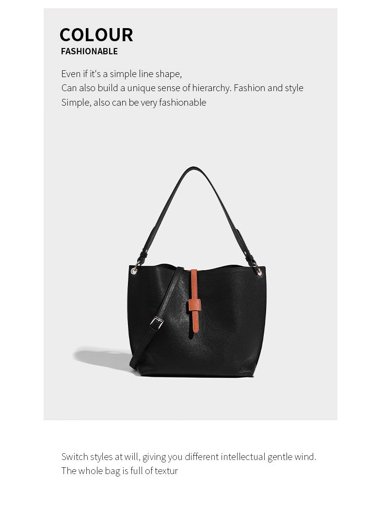 Borsa a secchiello Tote, grande capacità per pendolari, spalla singola con cucitura diagonale incrociata, viaggio per impiegati_voghion.com