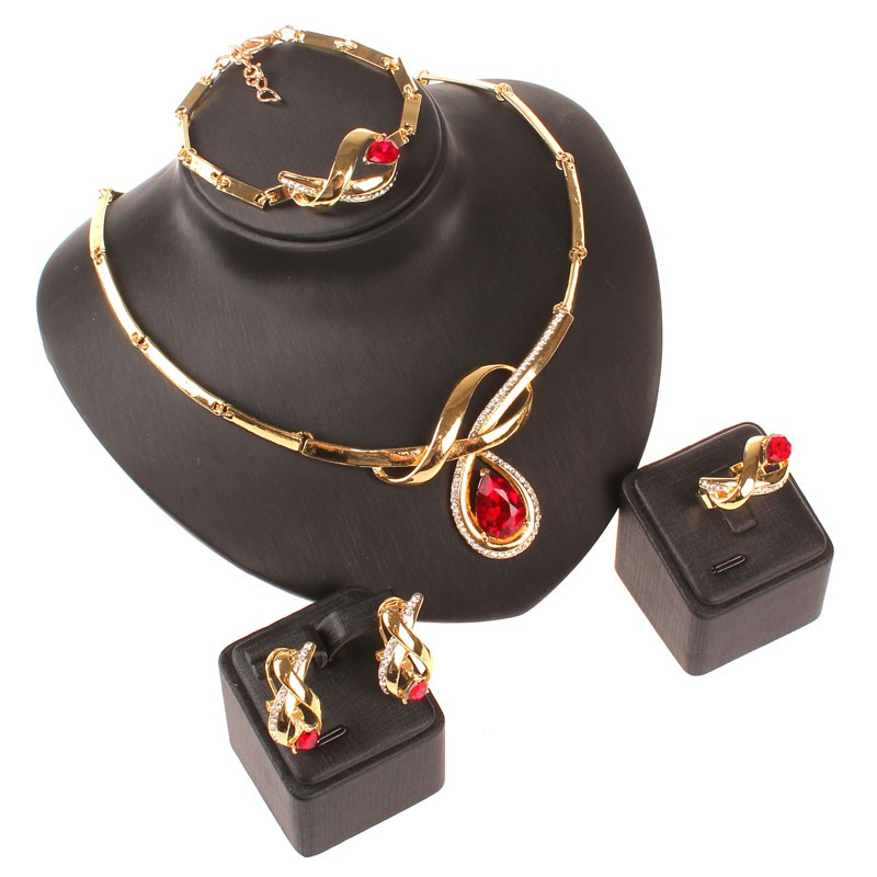 Perles africaines ensemble de bijoux fins couleur or clair cristal autrichien femmes mariage collier Bracelet boucle d'oreille anneau_voghion.com