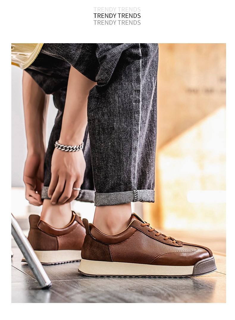 Retro Fashion Brown Men's Low Sneakers Big Size 45 Breathable Flat Shoes Trainers Men Lace-up Casual Sneakers Zapatillas Hombre_voghion.com