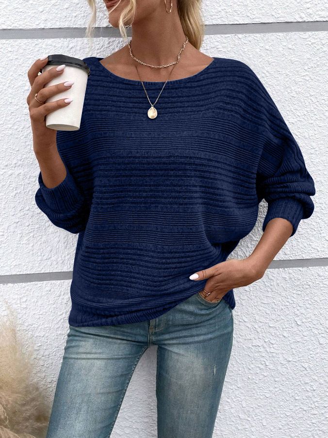 Autumn And Winter New Comfortable Casual Solid Color Long Sleeved Round Neck Patchwork Pullover Top T-shirt For Women_voghion.com