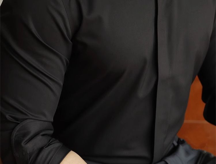 Herrenbekleidung Helles Luxushemd mit dunkler Knopfleiste, weißes formelles Hemd, Herrenhemd, helles Businesshemd mit dunkler Knopfleiste, einfarbig, lässig, Langarmhemd, Drape Inch Shirt_voghion.com