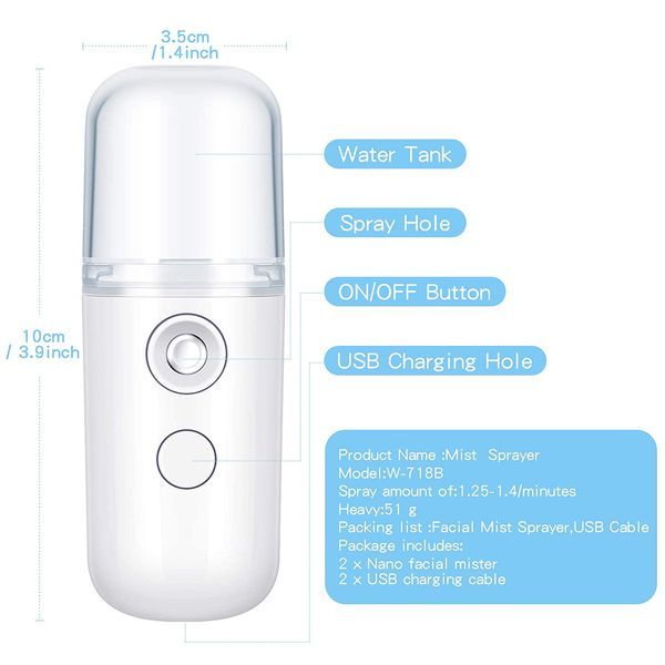 Portable Nano Facial Mist - Handy Steamer For Hydrating And Mist Hand Eyelash Extensions - 30ml USB Mist Handy Steamer For Facial Hydrating_voghion.com