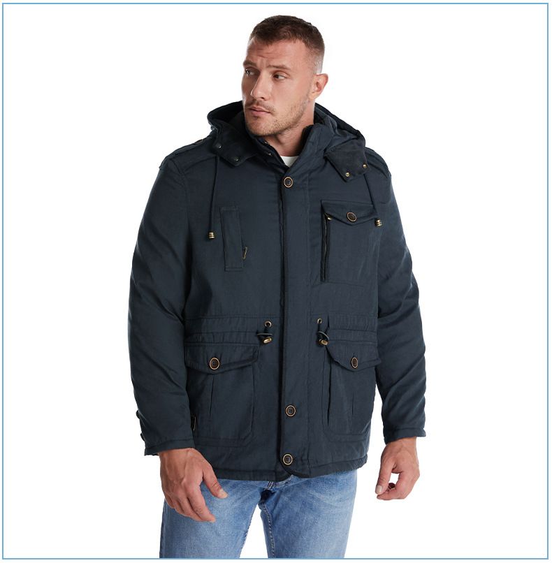 Men's Plus Size Shearling Hooded Cotton Jacket Thickened Multi-Pocket Cotton Top Casual Mid-Length Coat_voghion.com