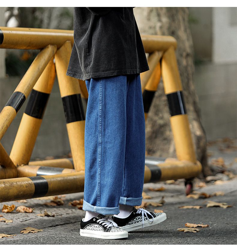 Dark Blue Vintage Jeans Men's Japanese Trendy Brand Drape Straight Pants Ins High Street Ruffian Handsome Drawstring Wide-leg Pants_voghion.com