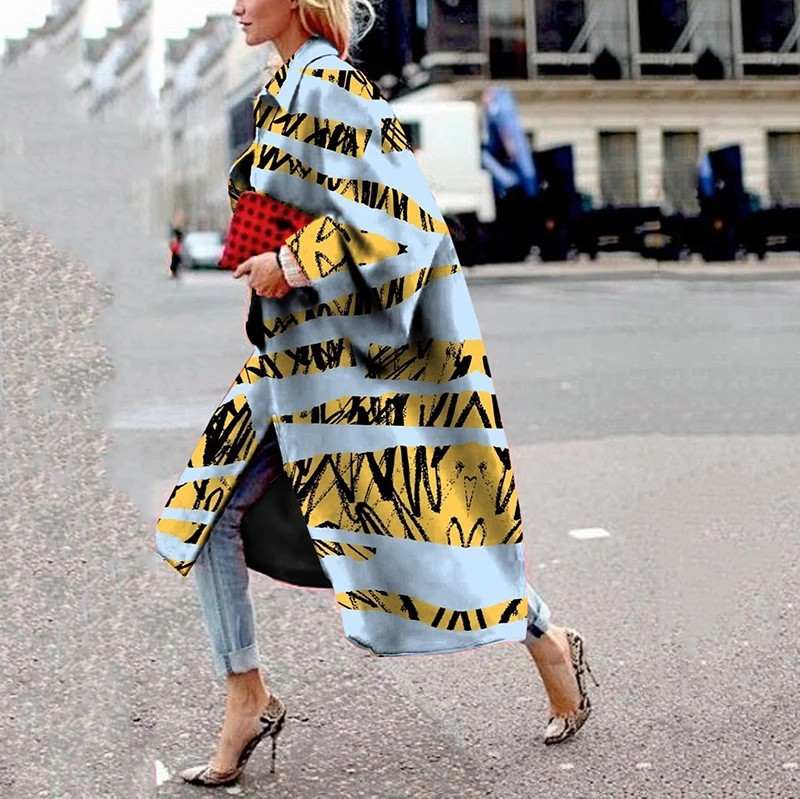 Cappotto a maniche lunghe svasate primavera e autunno 2024 Giacca a vento ampia stampata per donna_voghion.com