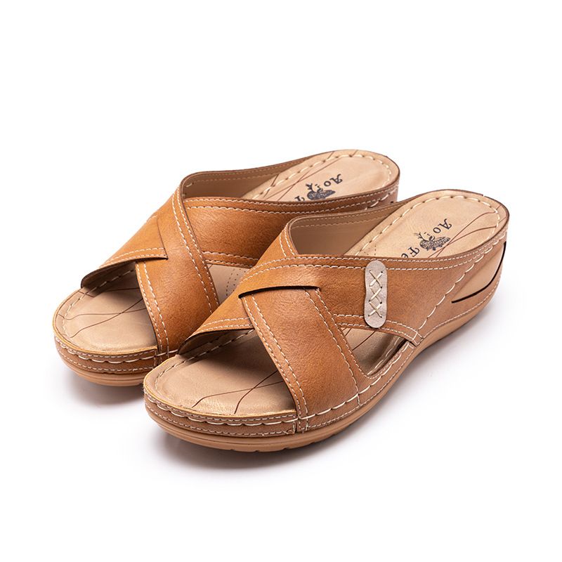 Pantofole da donna di grandi dimensioni, scarpe da mamma cucite con tacco in pendenza, nuove e fresche, estive_voghion.com