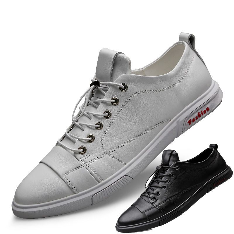 Unschlagbare Qualität Lazy Board für Männer, Ein Fuß, Keine Krawatte, Vielseitige Freizeitschuhe aus Rindsleder für den Sommer, Weiße Schuhe mit elastischem Seil_voghion.com